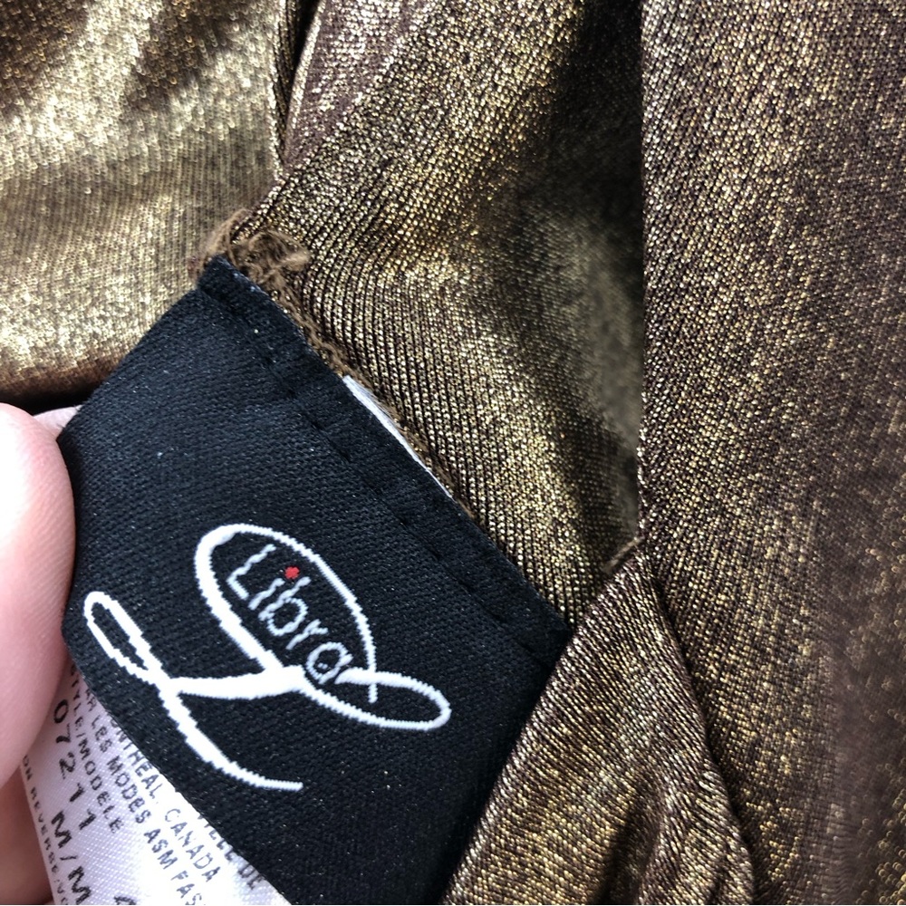 Libra Top Womens Medium Metallic Gold Drape Front Sleeveless Blouse - Picture 5 of 9